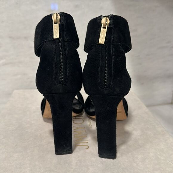 Jimmy Choo Bethel 100 black ankle strap open toe suedestrappy heels 38 - Picture 11 of 16